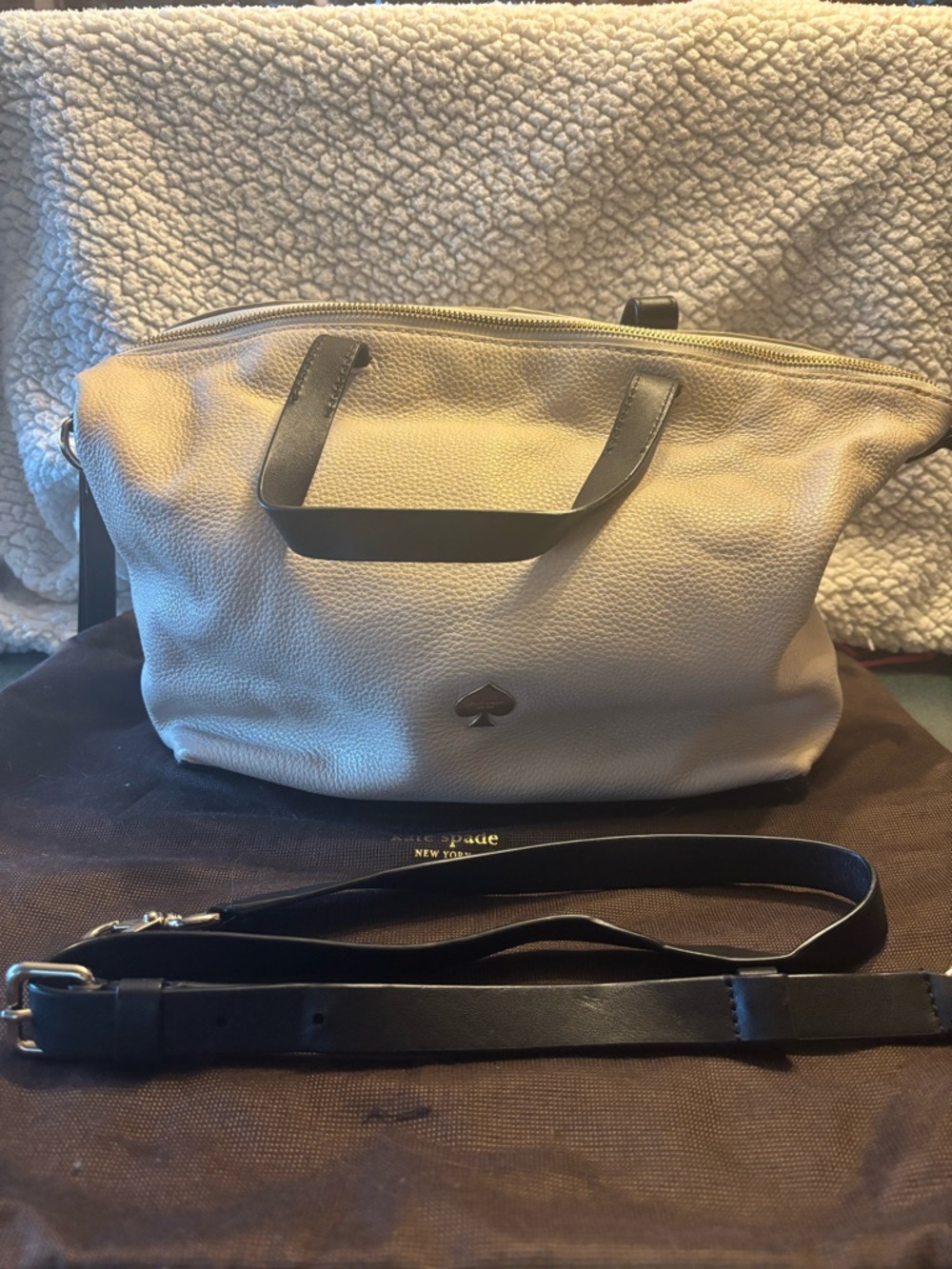 kate spade Two-Tone Leather Shoulder Bag in Cream and Black